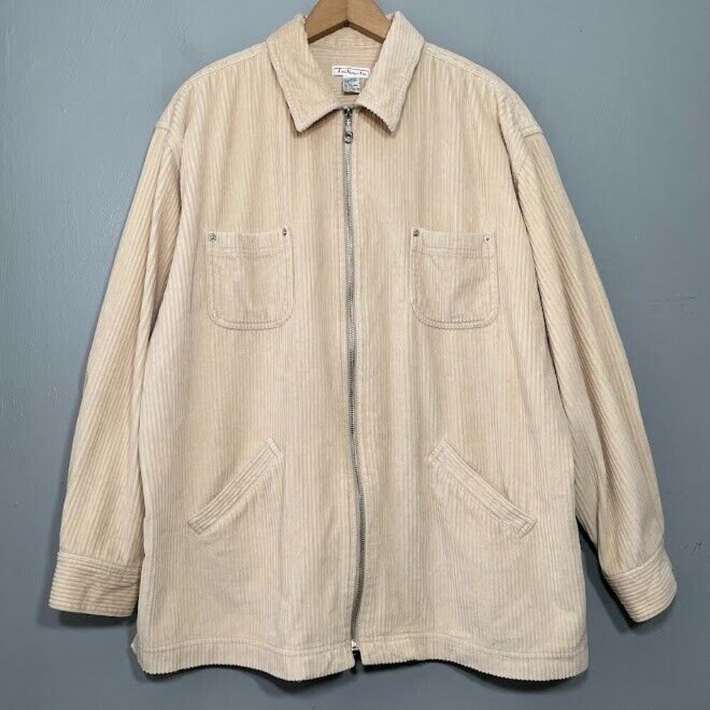 Talbots Shirt Oversized Large Beige Wide Wale Corduroy Minimalist Zip Shacket